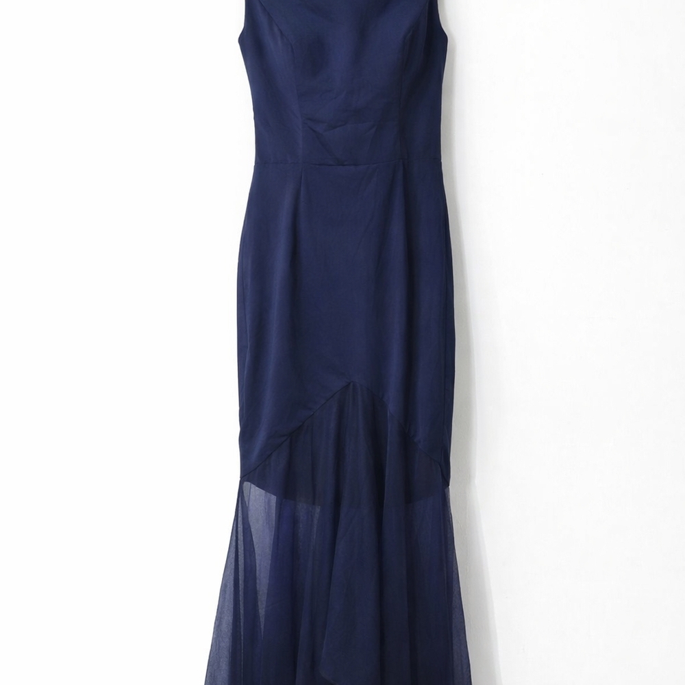 Navy Blue Sleeveless High-low Chiffon Elegant Dress | Costum Made - Picture 4 of 6